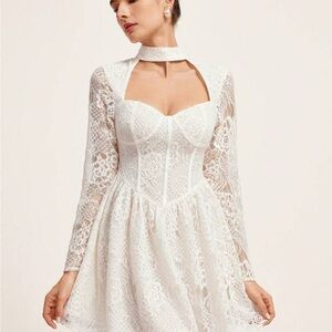 SHEIN White Lace Long Sleeve Dress